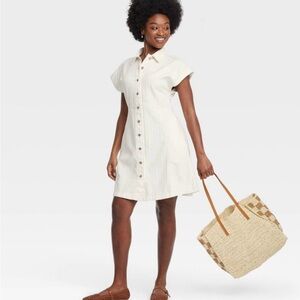 Universal Thread Flouncy Cream Midweight Denim Button-Down Dress